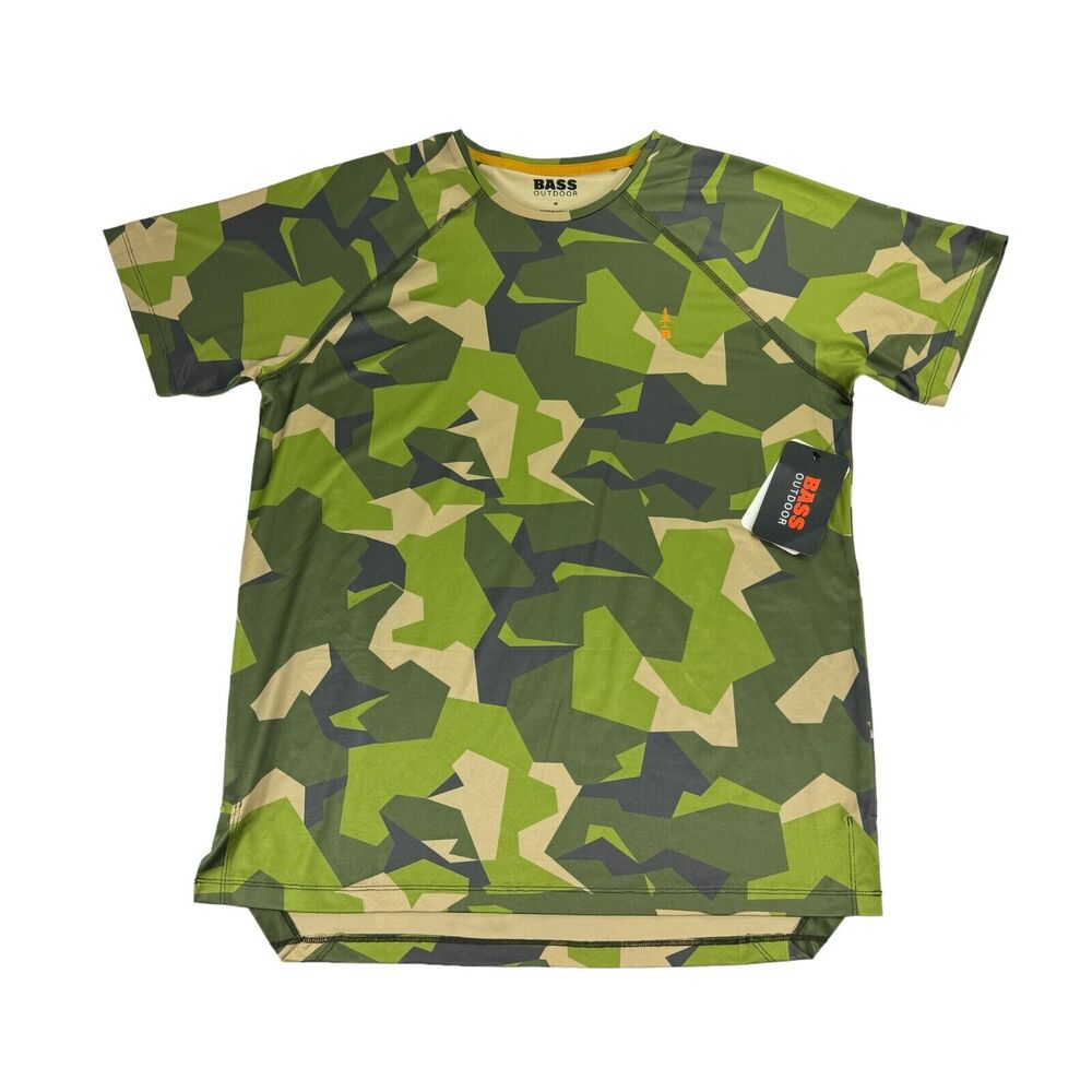 Bass Outdoor Mens Trek Camo Print Performance Crewneck T-Shirt Green Brown M